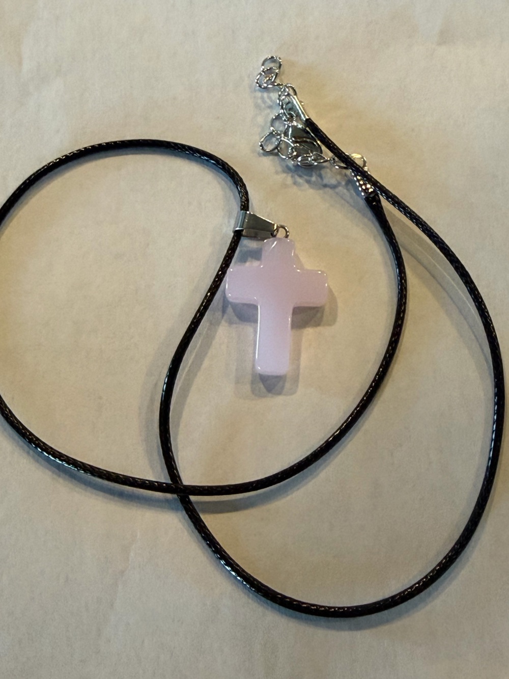 Pink Cross Pendant Necklace on Black Cord